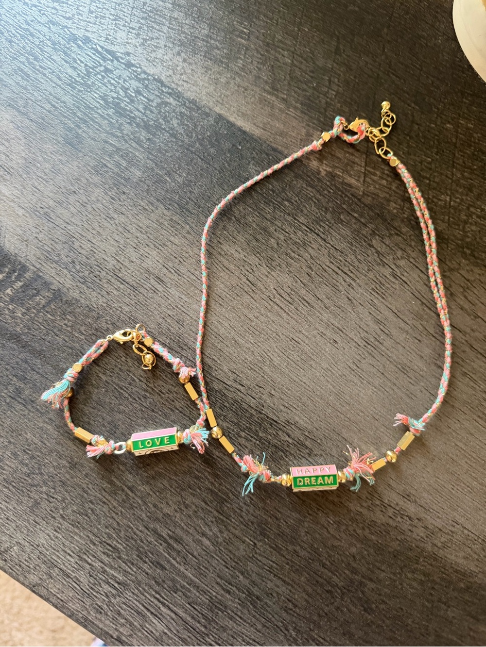 Colorful Woven 'Happy Dream' Necklace & 'Love' Bracelet Set